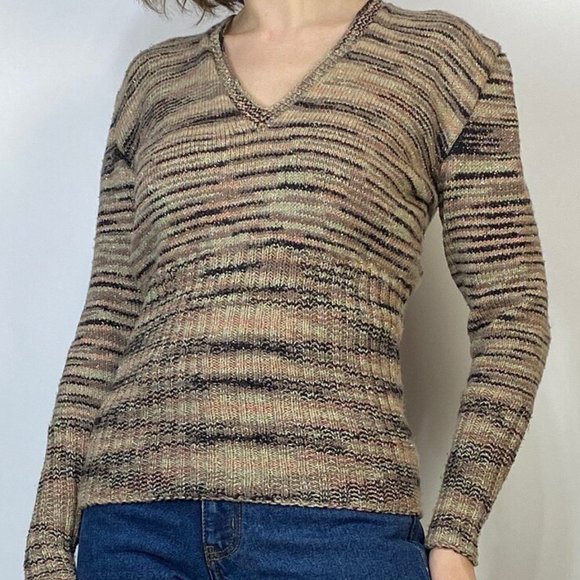 Vtg 70s Hand Knit SPARKLY SPACE DYE Sweater! Small to Medium - Picture 4 of 5